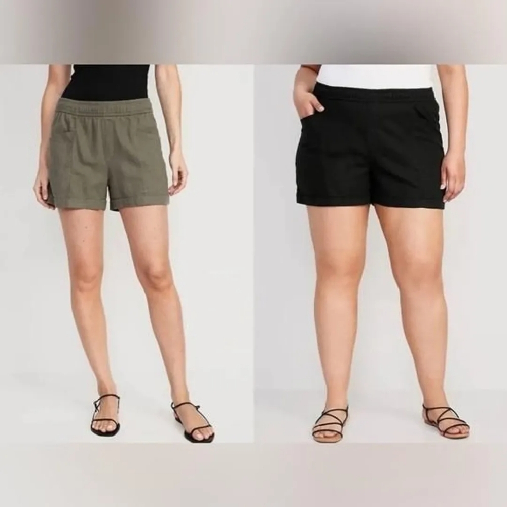 Old Navy Black Linen Blend Women's Shorts - Fold-Over Waistband, Size XL, EUC